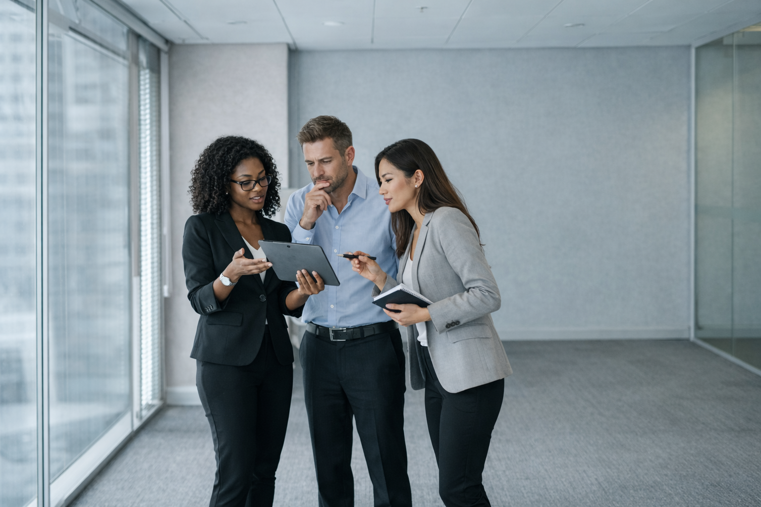 Team collaborating with a tablet